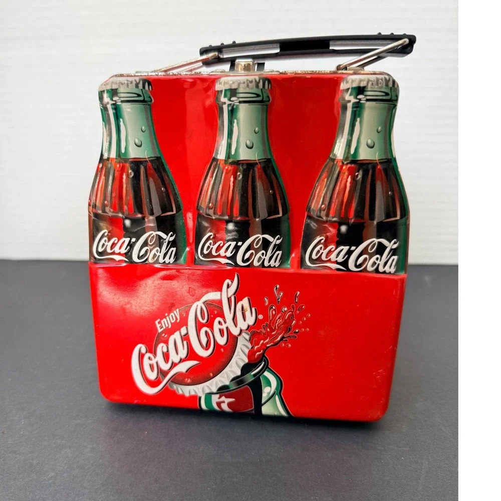 Vintage Coca-Cola Embossed Tin Lunch Box 3D Bottle Design Red Metal Collectible